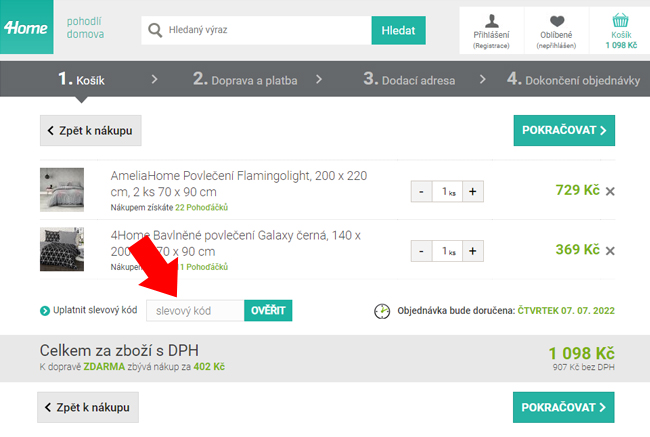 4home jak uplatnit slevový kupon
